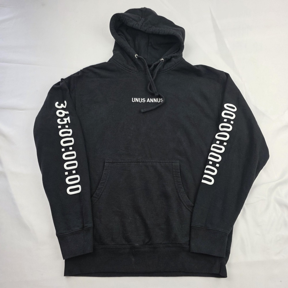 Unus Annus Hoodie Mens Medium Black Countdown Timer Fleece Graphic Sweatshirt